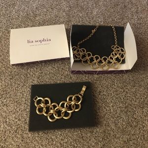 Lia Sophia (hydrilla)plated gold, circle linked necklace and matching bracelet.